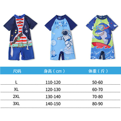 A children's swimsuit, boys and girls, one piece short sleeved sports swimsuit, middle and large children's student cartoon casual swimsuit wholesale 0.14KG