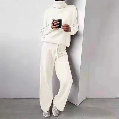 A Cross-border casual fashion suit women's autumn and winter cross-border Amazon European and American turtleneck solid color sweater knitted pants women