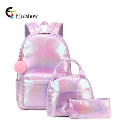 A Cross border 2024 Primary School Students Third to Sixth Grades Three piece Set of backpacks Waterproof Large Capacity Insulation Bag Colorful Backpack