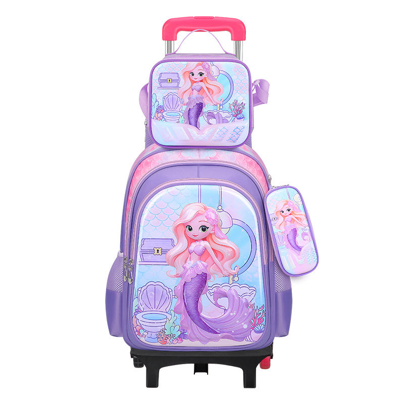 A new cartoon children&#039;s schoolbag pull rod student bag detachable trolley bag three-piece factory wholesale.