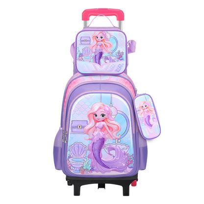 A new cartoon children&#039;s schoolbag pull rod student bag detachable trolley bag three-piece factory wholesale.