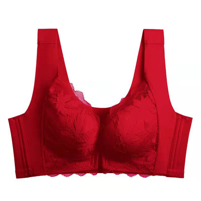 Front button vest seamless, steel ring-free, beautiful back integrated underwear thin cross-border big breasts and small lace bra weight ：0.4KG