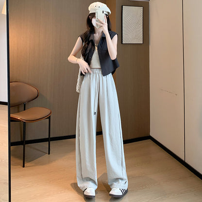 A white sports wide-leg pants women's summer thin high waist drape loose small casual quick-drying banana scimitar pants