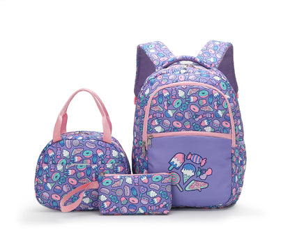 Mochila escolar de gran venta transfronteriza, mochila de dibujos animados, conjunto de tres piezas, lonchera, bolsa para bolígrafos, mochila de gran capacidad en stock 