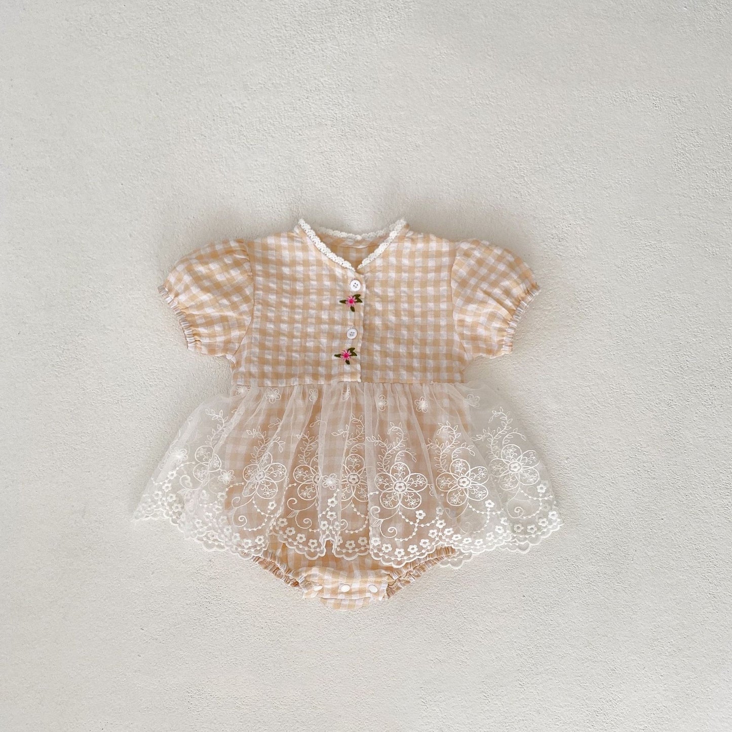 Ropa de bebé 2024 verano bebé niña princesa falda de malla burbuja falda de manga corta de una pieza hayi traje de gateo nuevo 