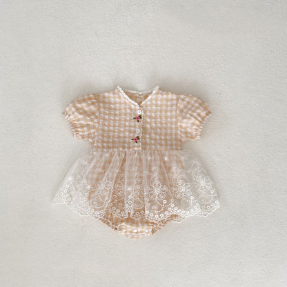 A baby clothes 2024 summer baby girl princess mesh skirt bubble short sleeve skirt one-piece hayi crawling suit new