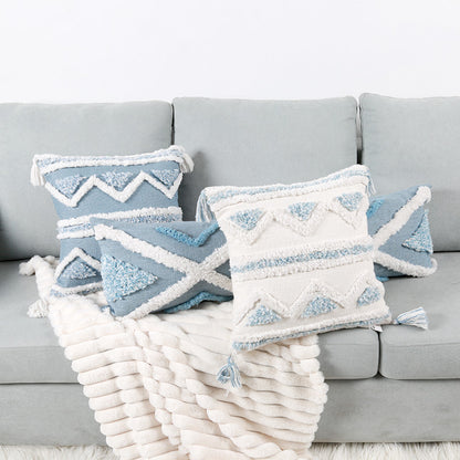 A Bohemian geometric tufted cushion pillow cover blue ins long sofa cushion soft bed and breakfast decorative pillow