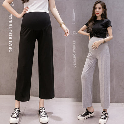 A 2024 maternity pants spring and summer thin fashion outer wear pregnancy large size wide leg support summer leggings