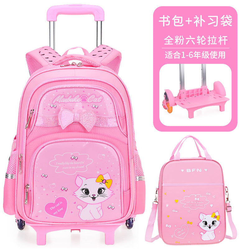 A elementary school student's school bag, girl's six wheeled climbing ability, children 2nd to 6th grade, 5 large capacity waterproof, reducing weight for 7-12 years old