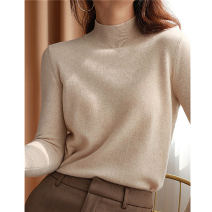 A Autumn and winter semi-turtleneck pullover wool sweater women's loose full-color short fleece sweater long-sleeved inner knitted bottoming shirt