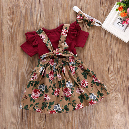 INS Hot selling Baby Girls Dress Small Fragmented Flower Print Hanging Strap Skirt Set of Two