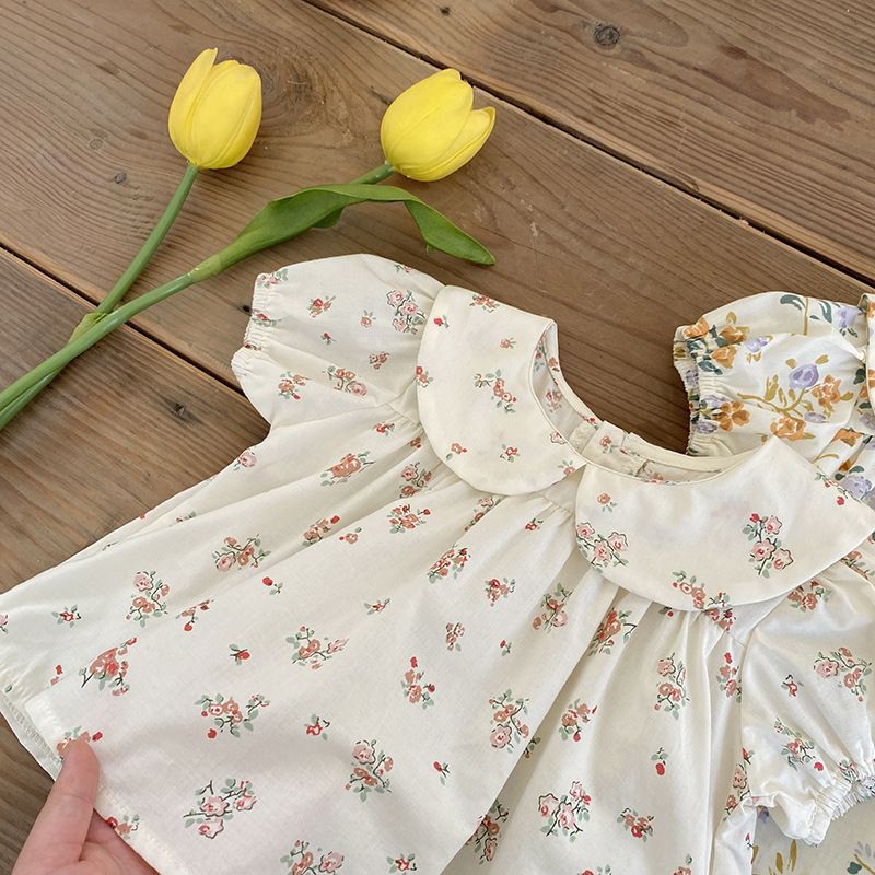 Girl Baby Fragmented Flower Set Summer New Fashionable Baby Doll Neck Skirt Shorts Pure Cotton Two Piece Set