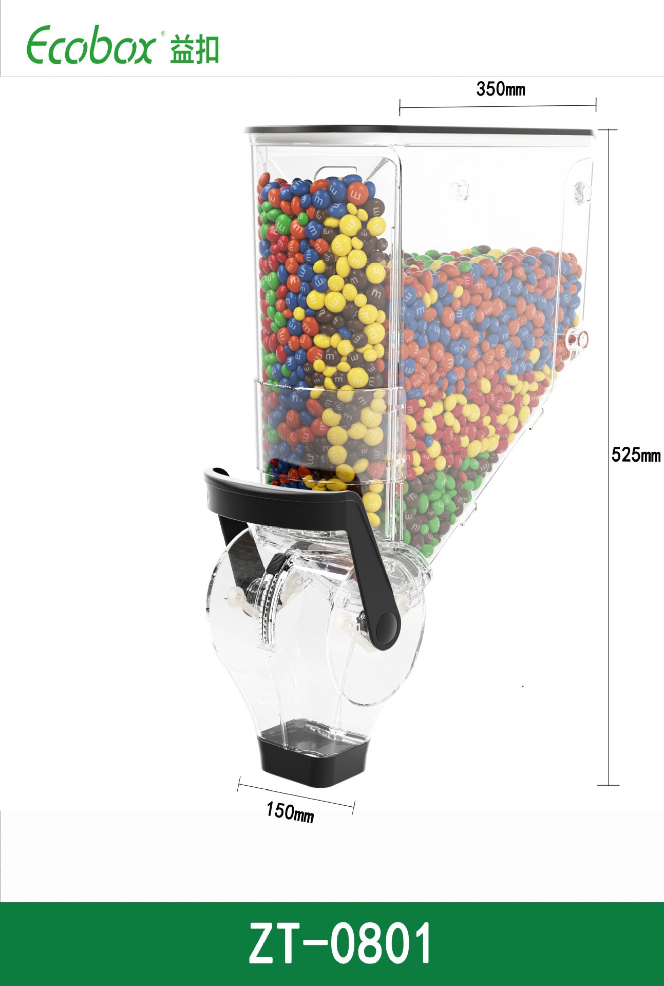 A Wall Mount Dispenser Nut Candy Chocolate Beans Gravity Food Box Deposit Pin Clear Plastic Gravity Jar