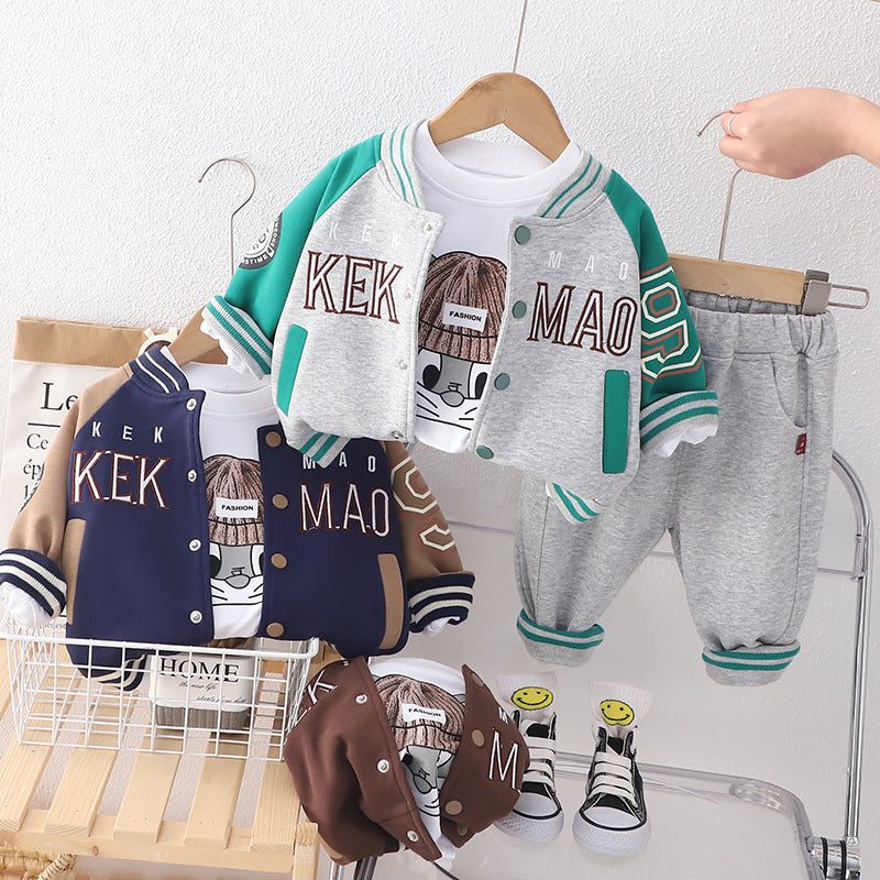 A Hot-selling autumn men's and women's children's clothing letter three-piece baseball jersey 80-120cm three-piece set with autumn clothing