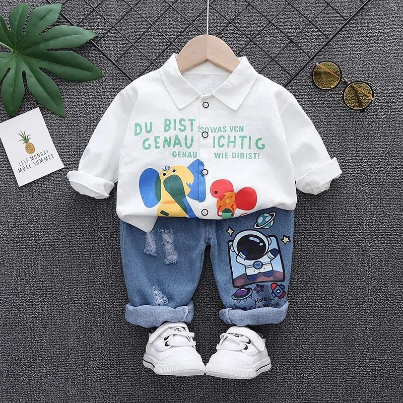 Boys' Autumn Set Long sleeved Cartoon Shirt 0 Infant and Young Children's Shirt 1-2-3-5 Year Old Trend 0.3kg