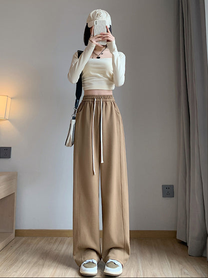 A white wide-leg pants women's summer 2024 new small vertical straight casual narrow version high-waisted sports banana pants