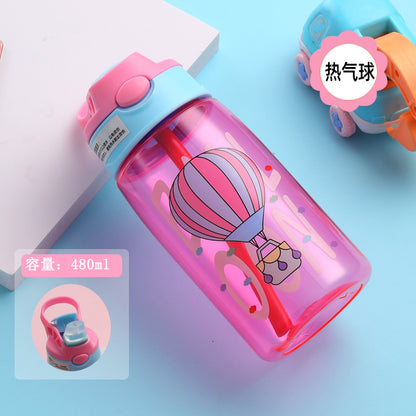 A net red plastic water cup cartoon children's straw cup strap summer high value schoolgirl water bottle bouncing cup wholesale