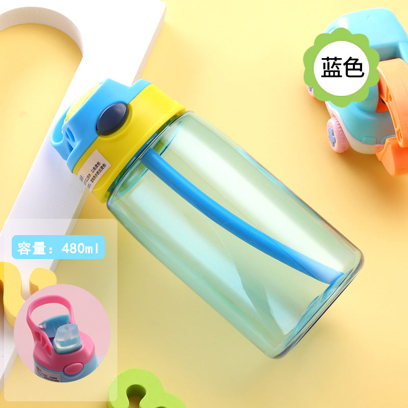 A net red plastic water cup cartoon children's straw cup strap summer high value schoolgirl water bottle bouncing cup wholesale