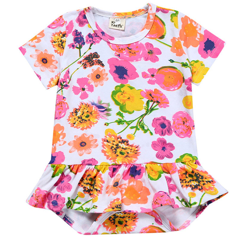 A New baby crawling clothes ins European and American baby onesies, summer girls printed short-sleeved triangle skirts