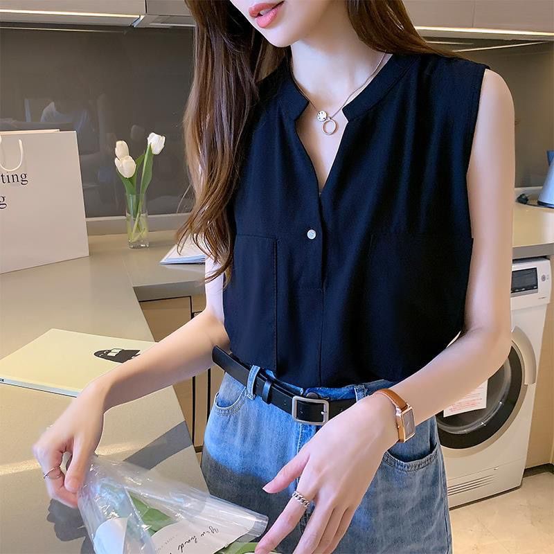 A vest sleeveless shirt women's summer new versatile top foreign style shirt Korean version T-shirt loose chiffon shirt