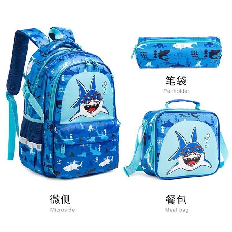 A Cross border New Cute Cartoon Primary School Student 17 inch Side Open Zipper Book Bag Three Piece Set to Reduce Weight for Boys, Girls, and Children's Shoulders