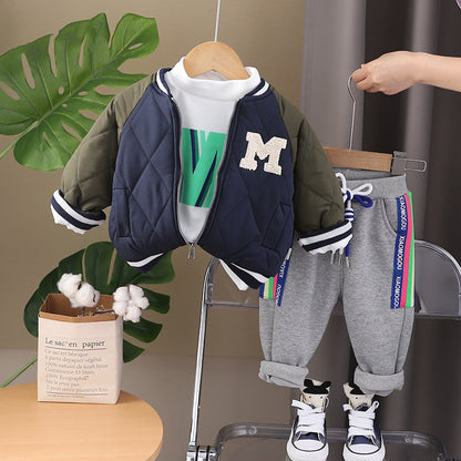 A Boys' fashion suit New baby foreign style autumn and winter three-piece set Spring, autumn and winter 1-5 year old children's clothes trend