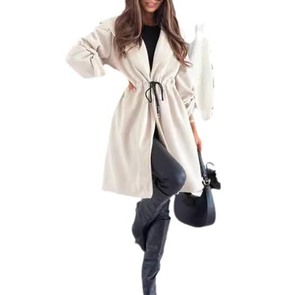 A European and American cross-border Amazon fashion strap hooded lapel women's casual long-sleeved autumn and winter new coat style