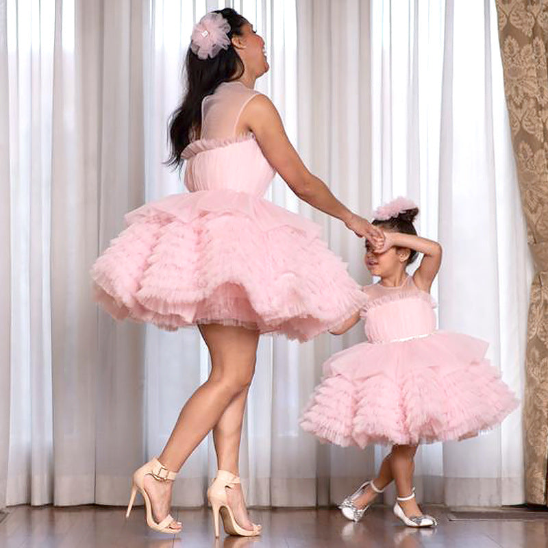 Vestido de niña rosa con falda cruzada, vestido de boda para niños, vestido de princesa hinchado, vestido de cumpleaños para niño de flores, vestido de actuación de piano, 0,6 kg 