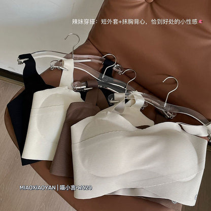 A 2024 spring and summer series simple and versatile small tube top underwear with chest pad semi-fixed cup vest bra foreign trade