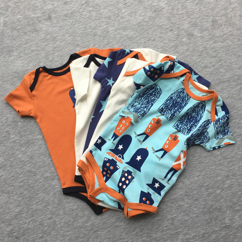 Foreign trade baby onesies, male and female baby short-sleeved bag fart clothes, newborns, Ha clothes, thin crawling clothes, summer 5 pieces