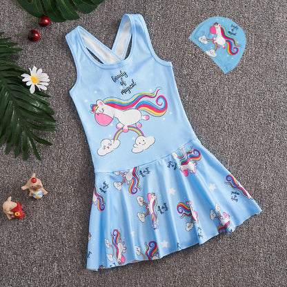 A children's swimsuit girls one-piece medium and large children's swim trunks girls swimsuit princess skirt style kids baby girl swimsuit 0.1KG