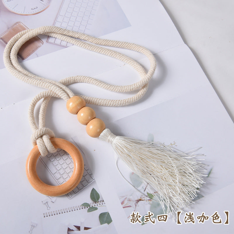 A Cross-border Nordic simple curtain strap wooden ring creative storage buckle strap tassel lace decorative accessories accessories