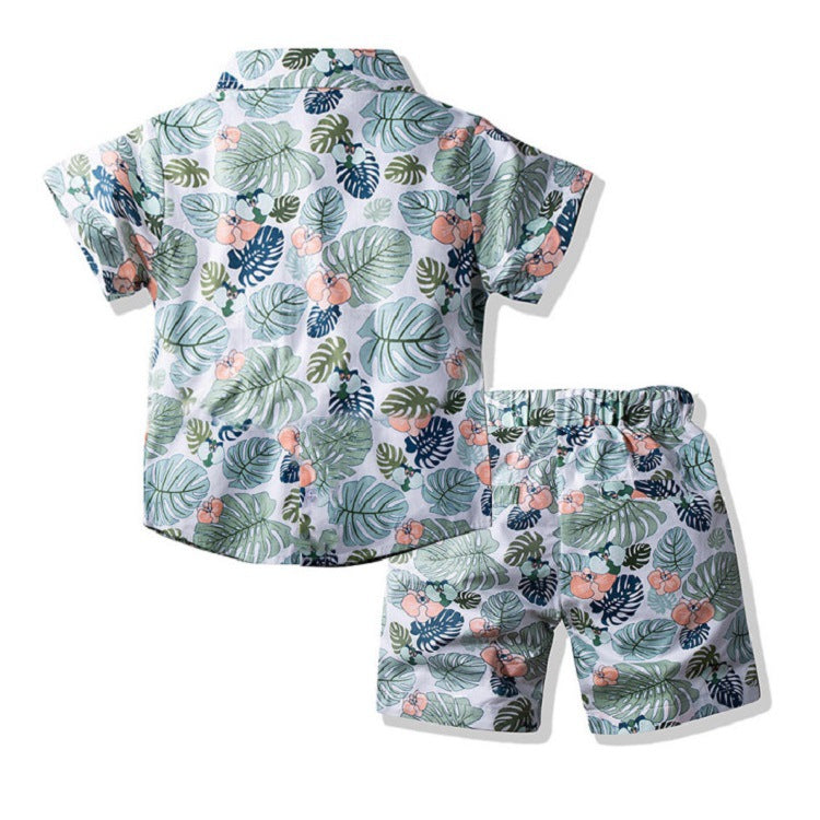 Camisa y pantalones cortos estampados casuales de manga corta para playa de verano para niño coreano, traje de verano para niños, 0,15 kg