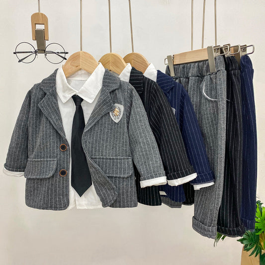 Conjunto de manga larga para niños y niños, conjunto de tres piezas, traje para niños, vestido elegante, conjunto de traje pequeño de primavera y otoño, 0,3 kg 