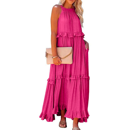 A Europe, America 2024 summer new vacation wind ruffle leaf edge long dress Amazon pendulum elegant beach dress women