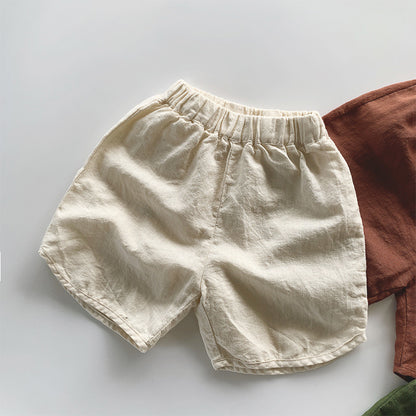 Pantalones cortos de algodón y lino para niños, pantalones finos de cinco puntos para niños de verano, pantalones casuales coreanos para bebés y niñas, ropa para niños 