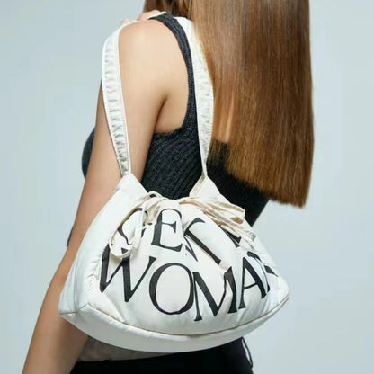 A 2024 new gentlewoman padded down fluffy dumpling bag fashion shoulder bag handbag bento bag