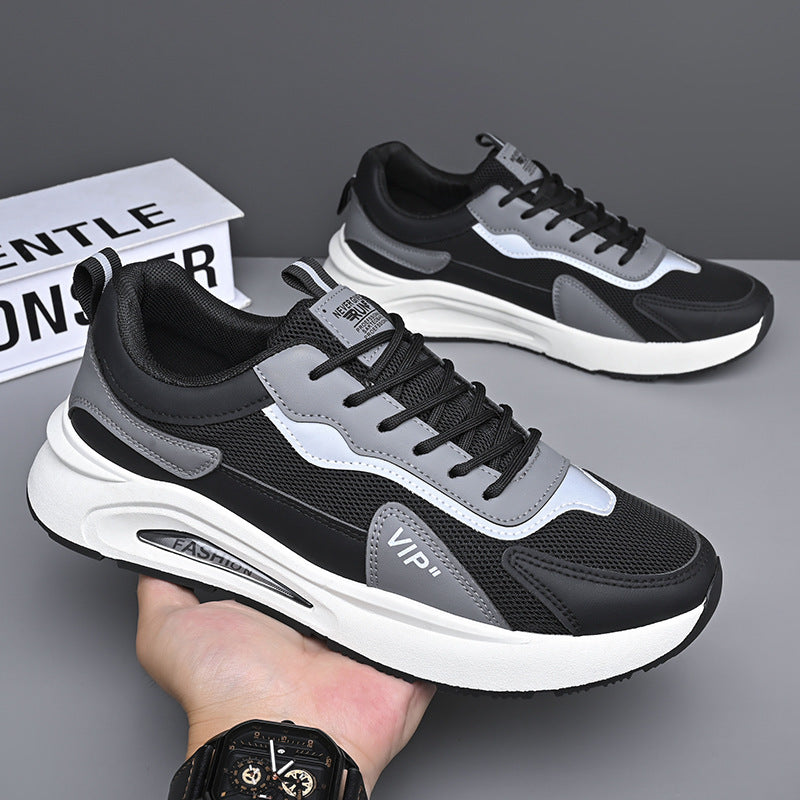 A soft-soled mesh men's shoes, new summer 2024 comfortable and trendy running sports shoes, leather non-slip and versatile casual shoes