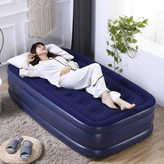 Una [almohada de aire con bomba de aire gratis] Cama inflable para dos personas para el hogar Cama con cojín de aire Cama inflable para una sola persona Colchón Cama plegable para descansar el almuerzo 