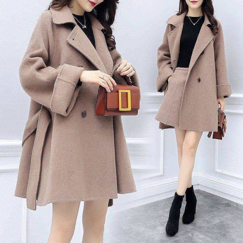 A suit women's autumn and winter small fragrant woolen coat fashion short skirt woolen skirt suit women's two-piece suit