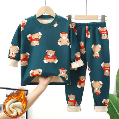 A Children's thermal underwear set Boys, middle children and girls fleece thickened long johns baby pajamas infant children's clothing