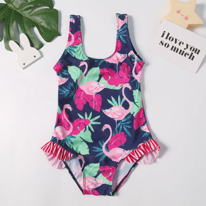 Un nuevo traje de baño de una pieza de gran venta transfronterizo europeo y americano, estampado de sandía, niña de dibujos animados dulce y linda, traje de baño para niños de 0,2 kg 