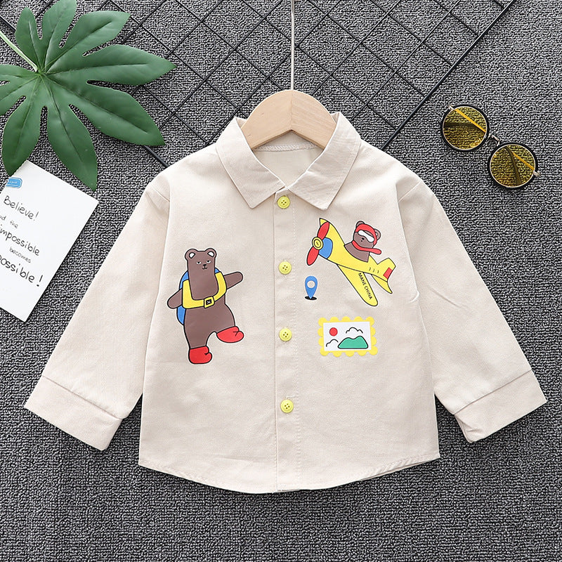 Spring New Boys Inner Lapel Shirt Long sleeved Boys Versatile Casual Outwear Top 0.3kg