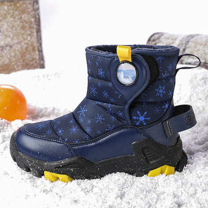 Botas de algodón gruesas para niñas y niños, zapatos de caña alta, hebillas para zapatos de esquí, de invierno, además de terciopelo para mantener el calor en la nieve nueva 