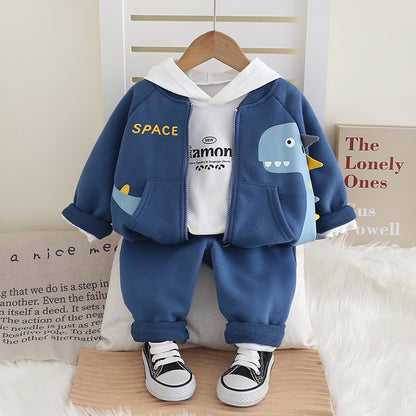 A Boys' Clothing Cartoon Spring Clothing Set 2024 New Foreign Style Children's Baby Baseball Clothing Three-piece Set