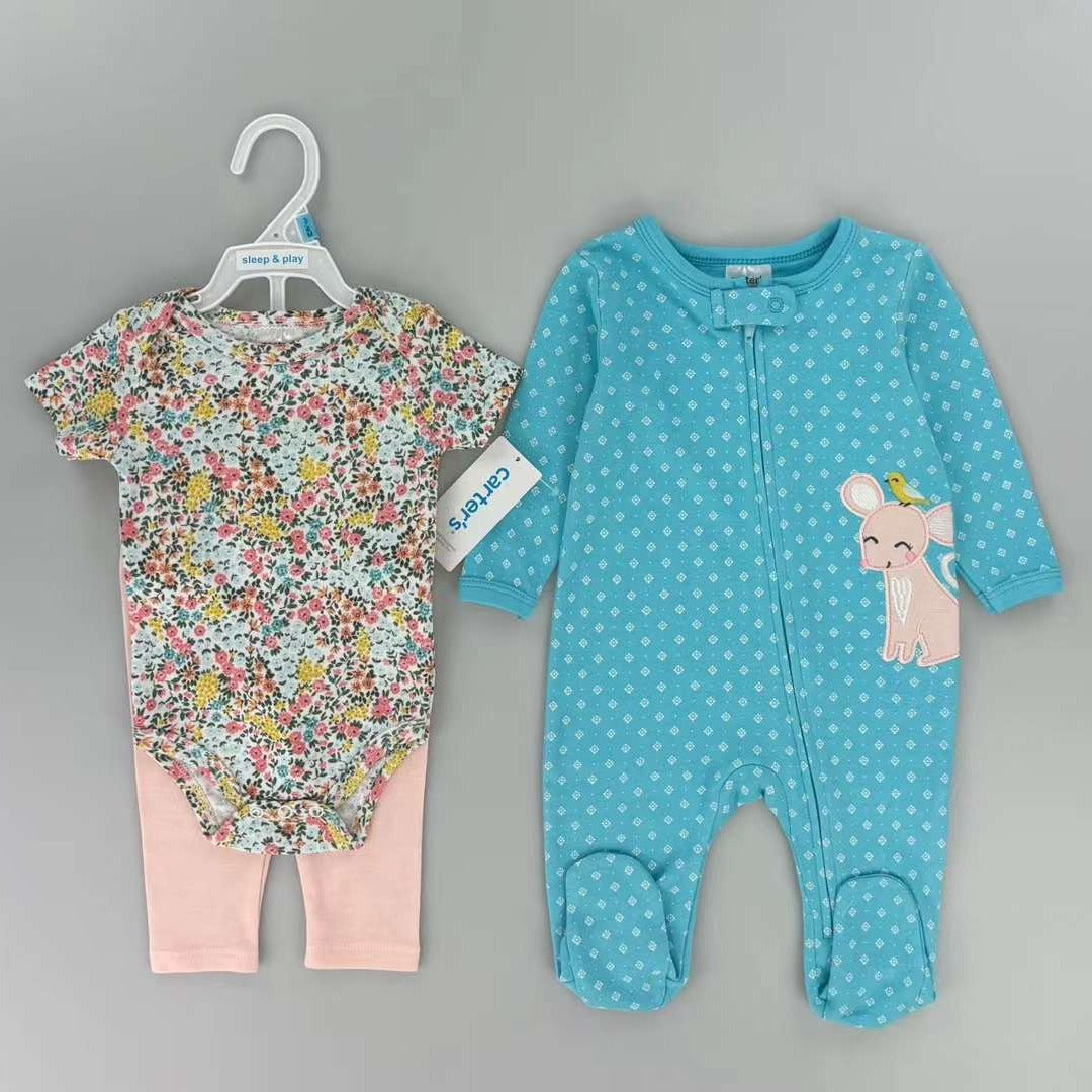 Newborn baby 3-piece one-piece one-piece cotton climbing wrapping foot Hayi foreign trade children's crawling suit one-piece