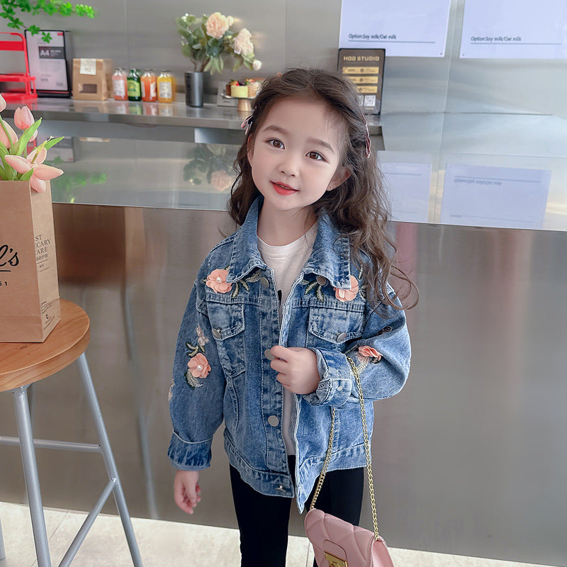 Abrigo informal de primavera y otoño para niñas, ropa de moda coreana para niños, top vaquero holgado y versátil para niños grandes y mujeres, ropa para niños 