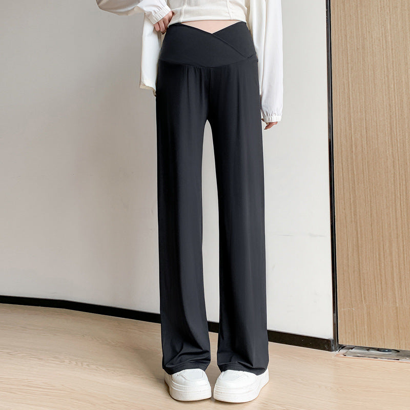 A small maternity pants low waist support ice silk summer thin loose straight wide legs cool fashion sunscreen pants