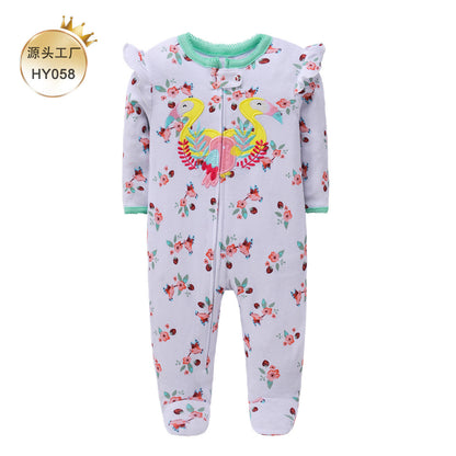 A Foreign trade baby foot-wrapped onesie long-sleeved cotton thin baby four-season air-conditioned clothing pajamas and socks climbing clothing