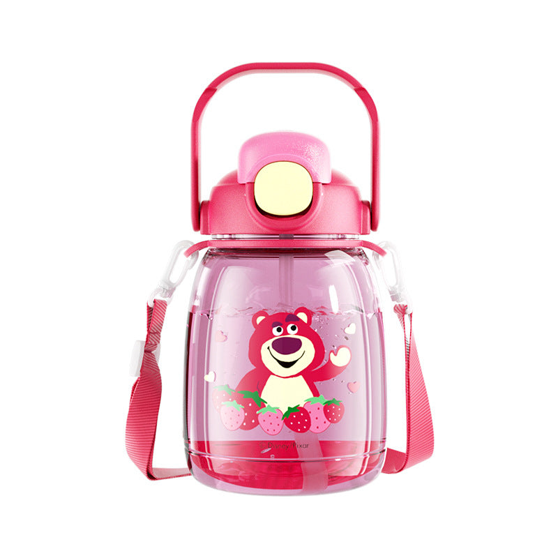 A Strawberry Bear Authentic Double Drink Big Belly Cup Plastic Cup Large Capacity Children's Water Cup Student High Beauty Sports Water Bottle